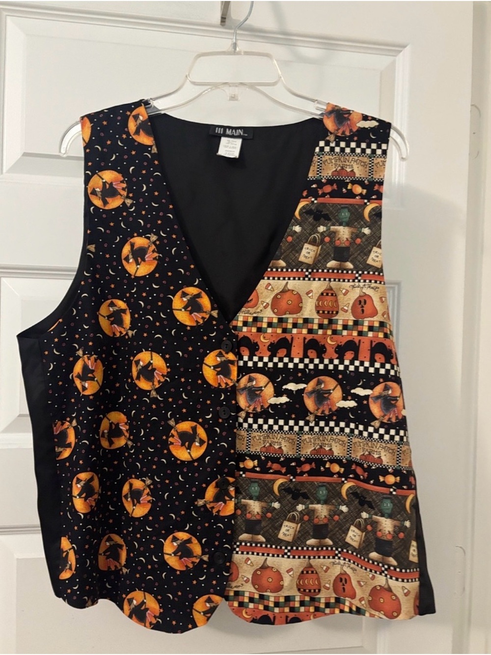 Halloween Patchwork V-Neck Vest - Black & Orange